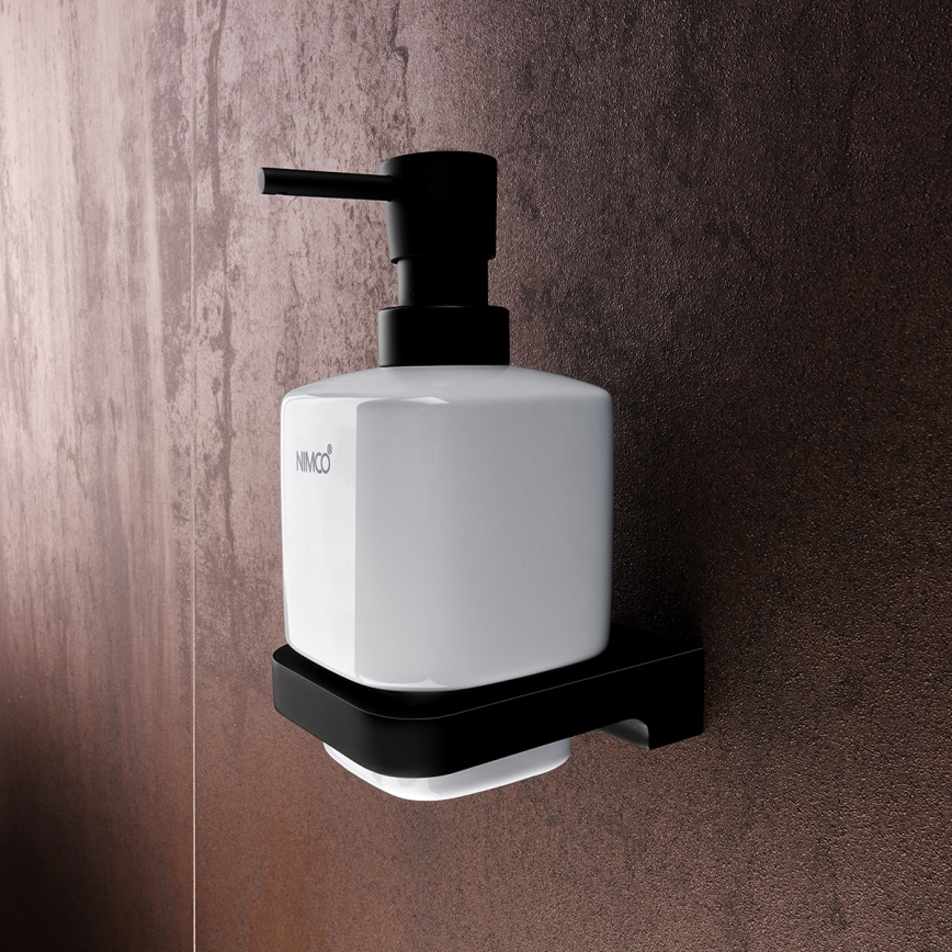 NIMCO MAC lot-31K-T-90 - Distributeur mural de savon, support pour brosse à dents et crochet mural MAYA 320 mm blanc/mat noir