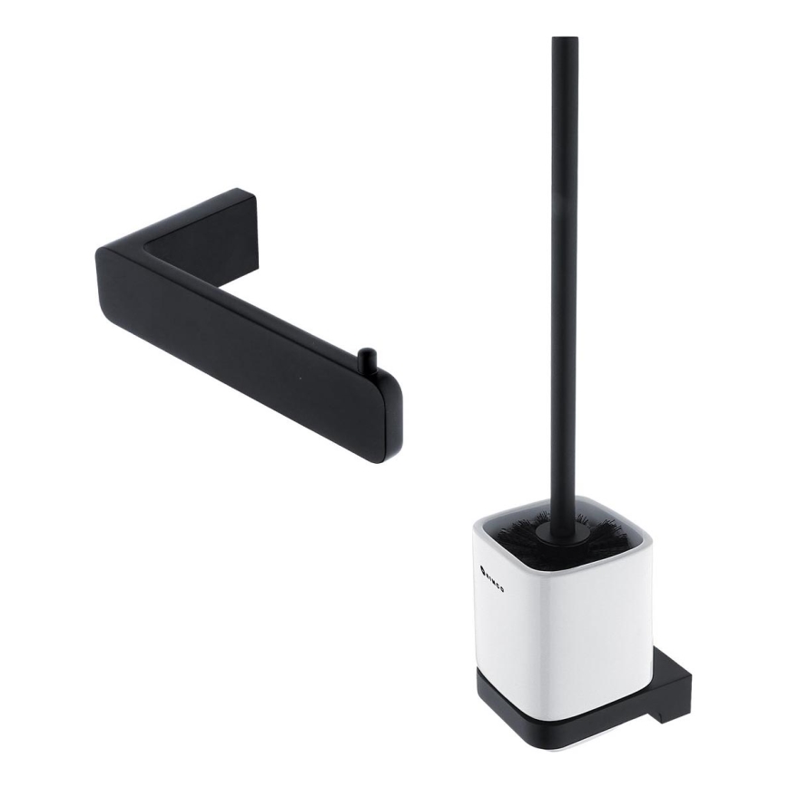 NIMCO MAC lot-94KN-90 - Brosse de toilette à fixation murale et porte-papier hygiénique MAYA blanc/mat noir