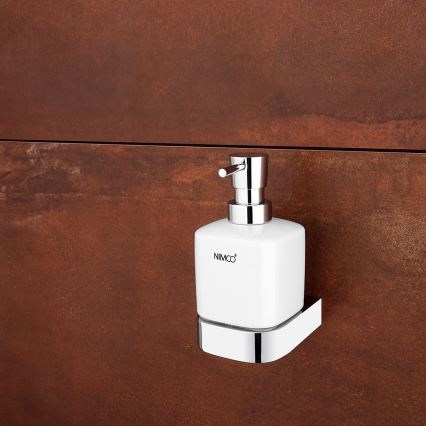 NIMCO NK lot-31K-26 - Distributeur mural de savon, support pour brosse à dents et crochet mural NIKAU 320 mm blanc/chrome brillant