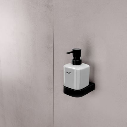 NIMCO NKC lot-31K-T-90 - Distributeur mural de savon, support pour brosse à dents et crochet mural NIKAU 320 mm blanc/mat noir