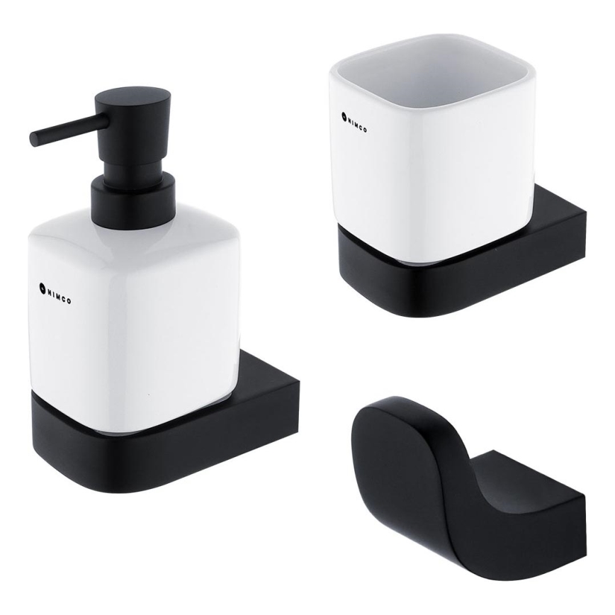 NIMCO NKC set-31K-T-90 - Wandgemonteerde zeepdispenser, tandenborstelhouder en wandhaak NIKAU 320 mm wit/mat zwart