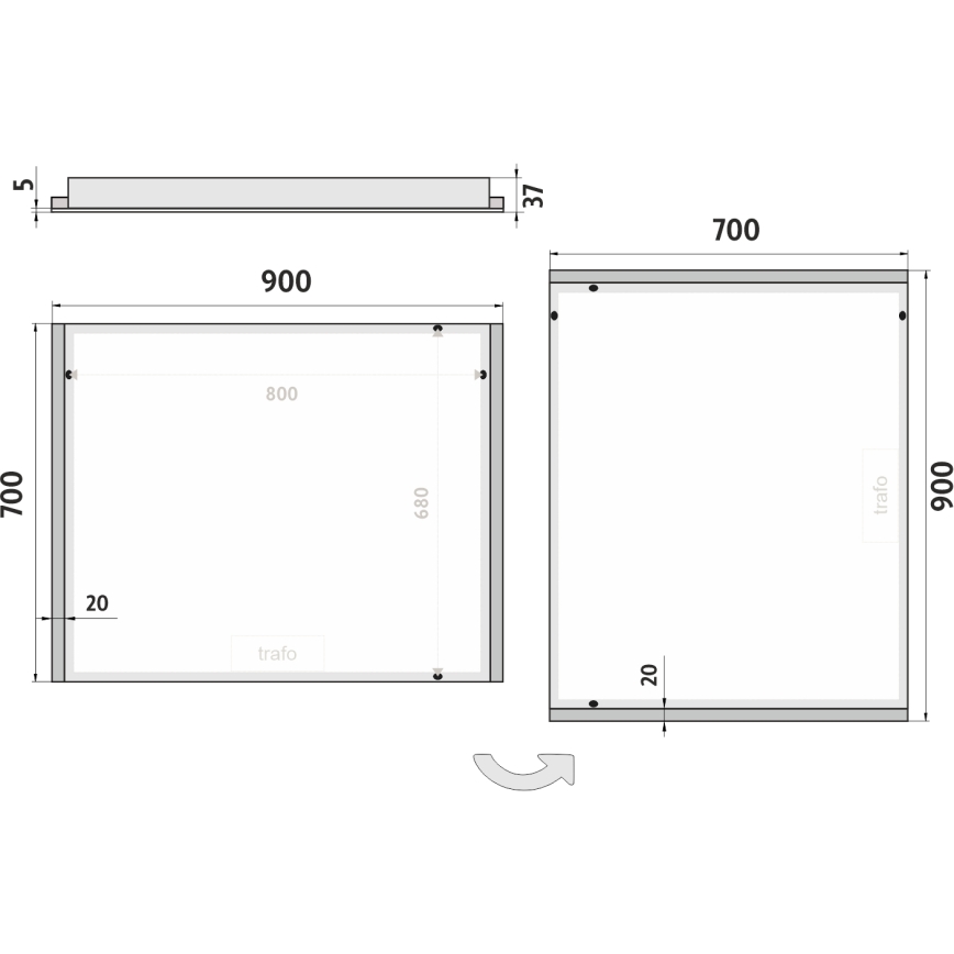 NIMCO ZP 11019 - Miroir de salle de bain rétro-éclairé LED/21W/230V 6500K 70x90 cm IP44