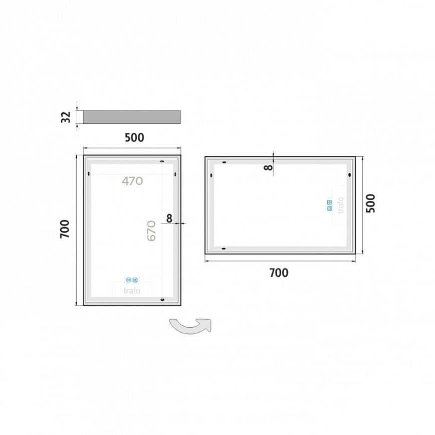 NIMCO ZP 13001VX - Miroir de salle de bains rétroéclairé à intensité variable LED/35W/230V 3000-6500K 70x50 cm IP44