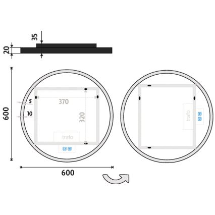 NIMCO ZPC 28000RVX-90 - Miroir LED rétroéclairé dimmable pour salle de bains / 26W / 230V / 3000-6500K / Ø 60 cm / noir mat / IP44