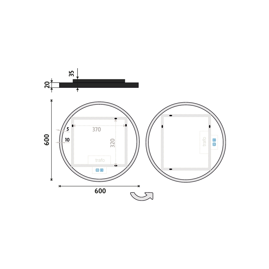 NIMCO ZPC 28000RVX-90 - Miroir LED rétroéclairé dimmable pour salle de bains / 26W / 230V / 3000-6500K / Ø 60 cm / noir mat / IP44