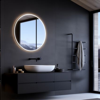 NIMCO ZPC 28001RVX-90 - Miroir rétro-éclairé à intensité variable salle de bain LED/33W/230V 3000-6500K d. 70 cm mat noir IP44