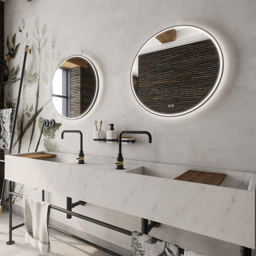 NIMCO ZPC 28001RVX-90 - Miroir rétro-éclairé à intensité variable salle de bain LED/33W/230V 3000-6500K d. 70 cm mat noir IP44
