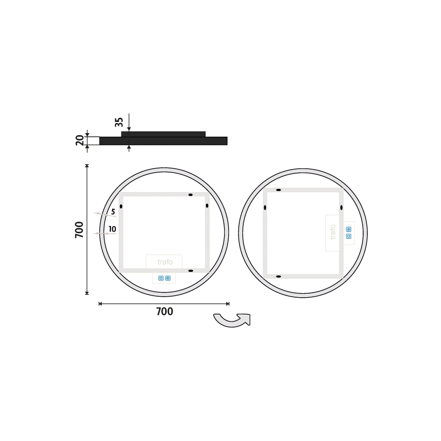 NIMCO ZPC 28001RVX-90 - Miroir de salle de bains rétroéclairé LED dimmable 33W/230V 3000-6500K Ø 70 cm noir mat IP44