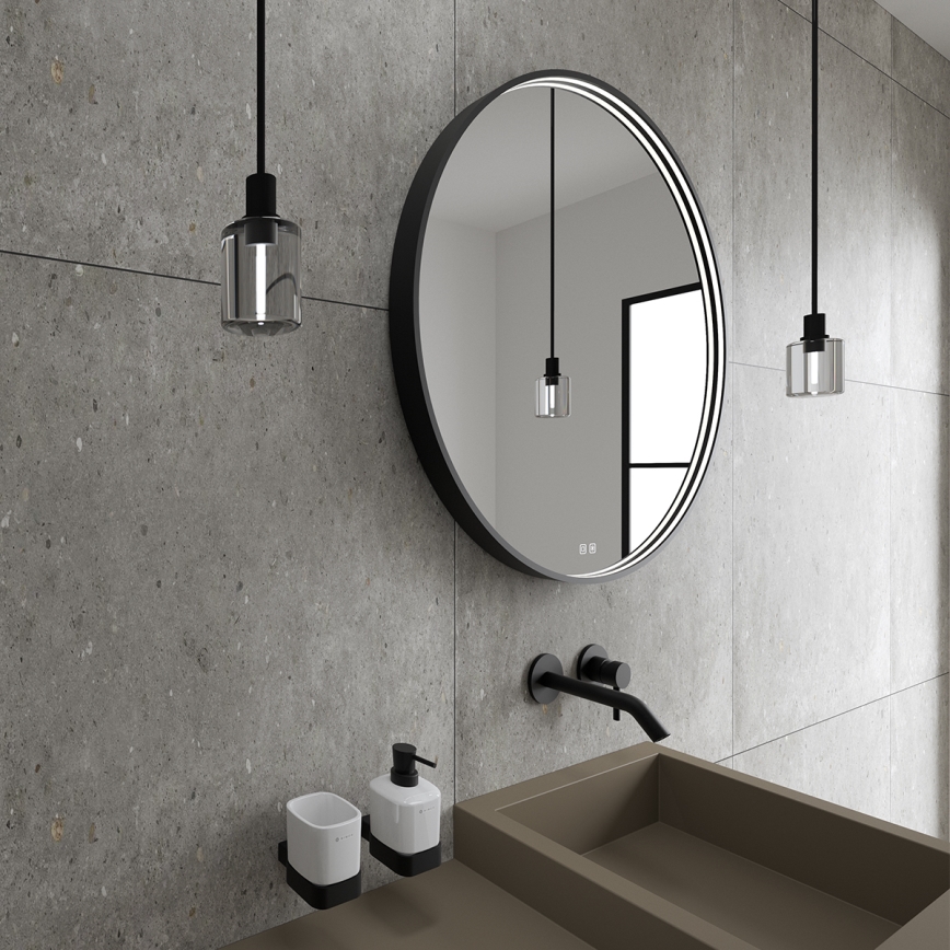 NIMCO ZPC 31002RVX-90 - Miroir rétro-éclairé à intensité variable salle de bain LED/26W/230V 3000-6500K d. 80 cm mat noir IP44