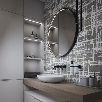 NIMCO ZPC 31002RVX-90 - Miroir rétro-éclairé à intensité variable salle de bain LED/26W/230V 3000-6500K d. 80 cm mat noir IP44