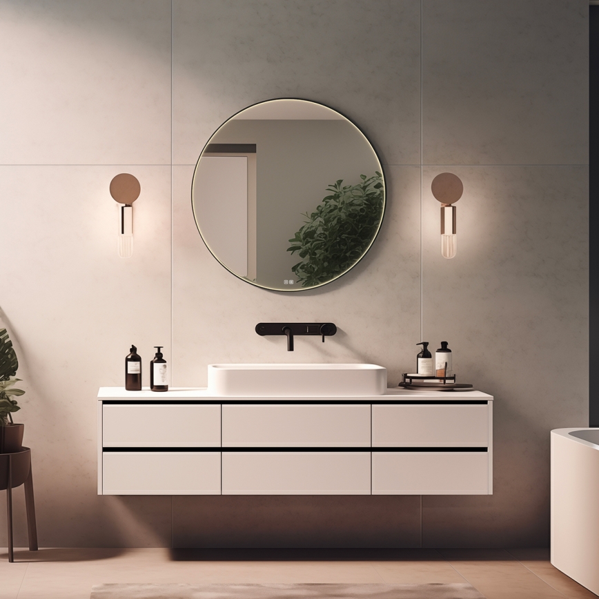 NIMCO ZPC 31002RVX-90 - Miroir rétro-éclairé à intensité variable salle de bain LED/26W/230V 3000-6500K d. 80 cm mat noir IP44