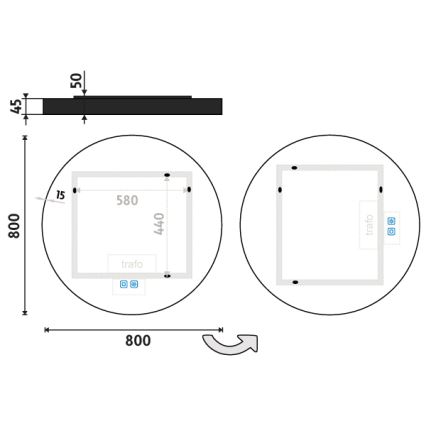 NIMCO ZPC 31002RVX-90 - Miroir rétro-éclairé à intensité variable salle de bain LED/26W/230V 3000-6500K d. 80 cm mat noir IP44