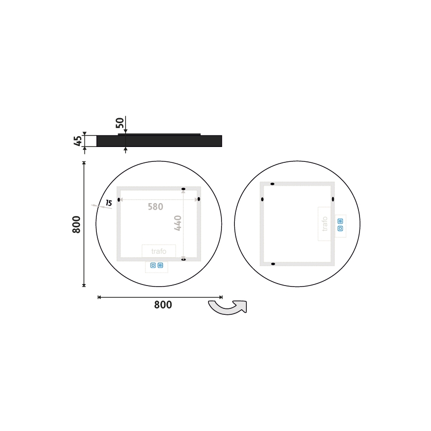 NIMCO ZPC 31002RVX-90 - Miroir rétro-éclairé à intensité variable salle de bain LED/26W/230V 3000-6500K d. 80 cm mat noir IP44