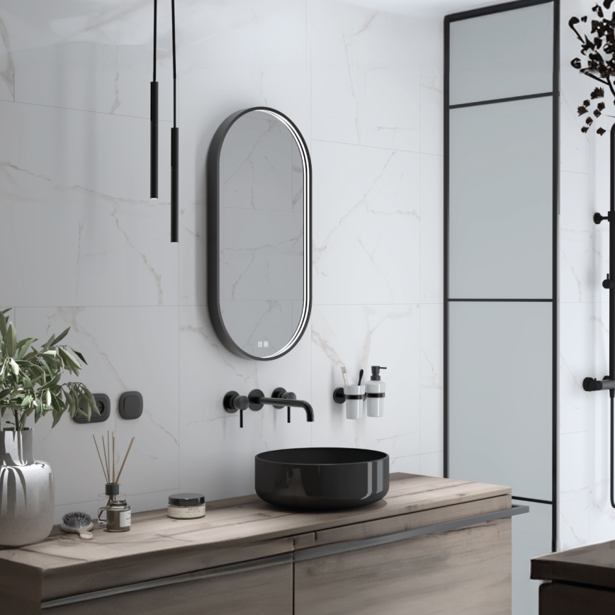 NIMCO ZPC 32002LVX-90 - Miroir rétro-éclairé à intensité variable salle de bain LED/25W/230V 3000-6500K 80x40 cm mat noir  IP44