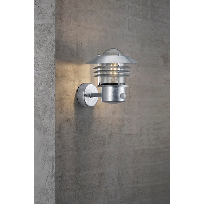 Nordlux - VEJERS buitenwandlamp met sensor 1xE27/60W/230V IP54 zilverkleurig