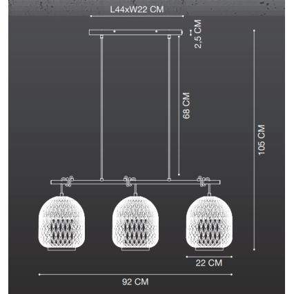 Nordlux - Hanglamp aan een koord HISOKA 3xE27/40W/230V zwart/bamboe