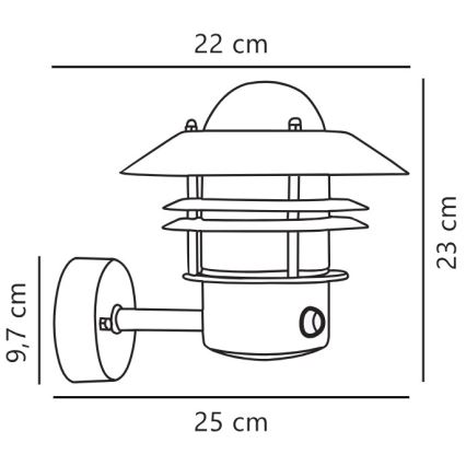 Nordlux - Wandlamp voor buiten met sensor BLOKHUS 1xE27/60W/230V IP54