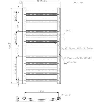 Novaservis - Badkamer handdoekradiator 365W/230V 90x45 cm wit afgerond