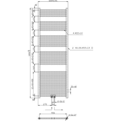 Novaservis - Badkamer handdoekradiator 630W/230V 180x60 cm glanzend chroom recht