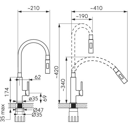 Novaservis - Kraan voor gootsteen met flexibele arm glanzend chroom/wit