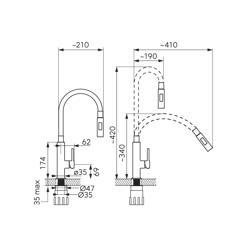 Novaservis - Kraan voor gootsteen met flexibele arm glanzend chroom/wit