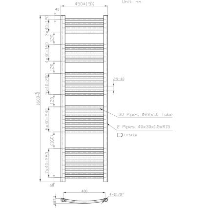 Novaservis - Radiateur sèche-serviettes 648W/230V 160x45 cm blanc arrondi