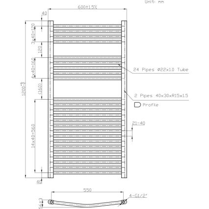Novaservis - Radiateur sèche-serviettes arrondi pour salle de bains 644W/230V 120x60 cm blanc