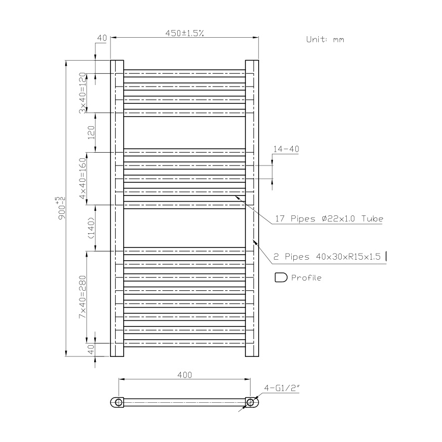 Novaservis - Radiateur sèche-serviettes en échelle 365W/230V 90x45 cm blanc droit