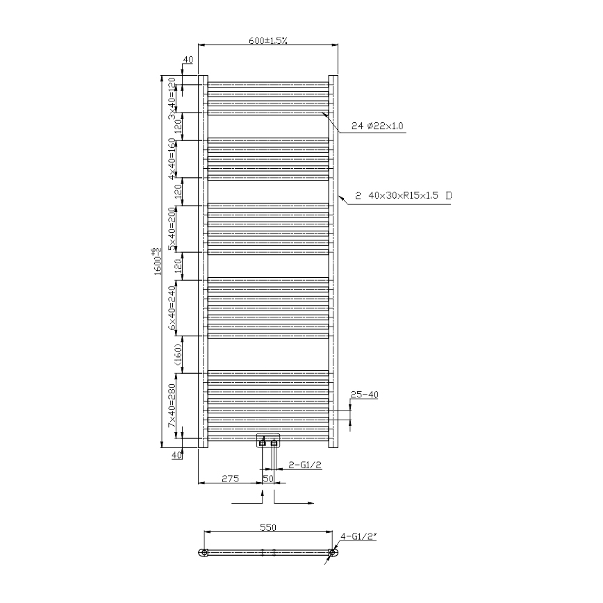 Novaservis - Radiateur sèche-serviettes de salle de bains 544W/230V 160x60 cm chrome brillant droit
