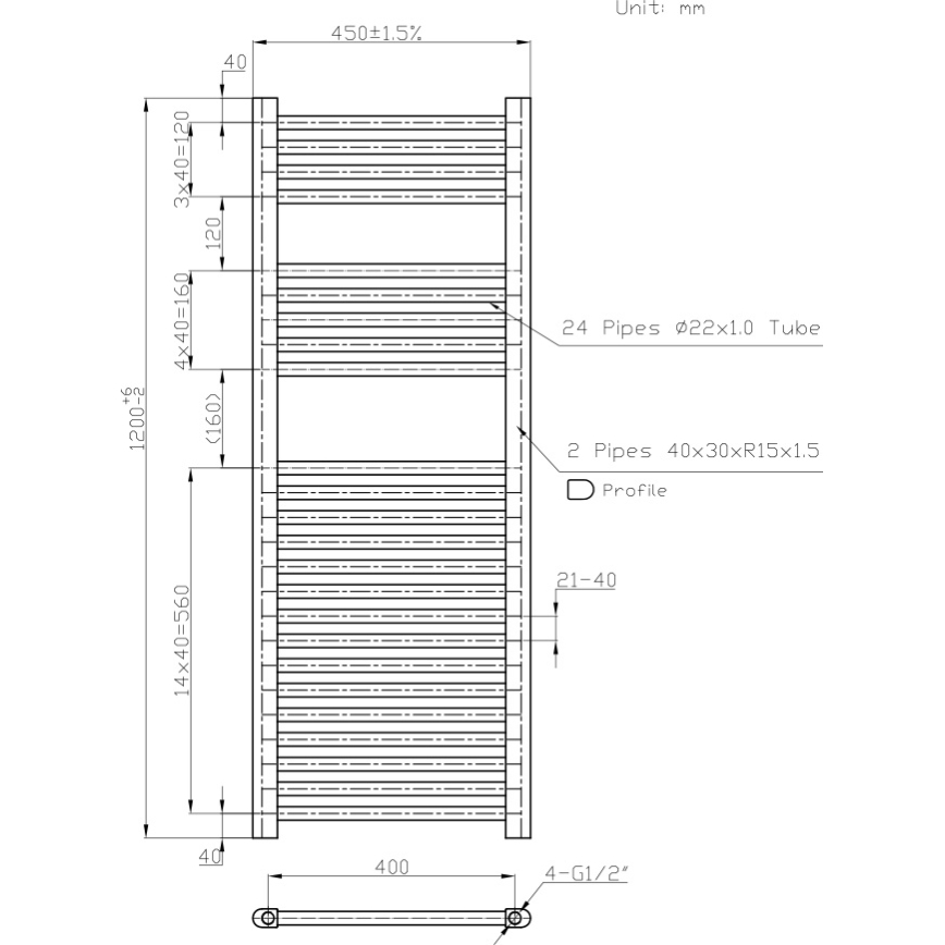 Novaservis - Radiateur sèche-serviettes pour salle de bains 490W/230V 120x45 cm blanc droit