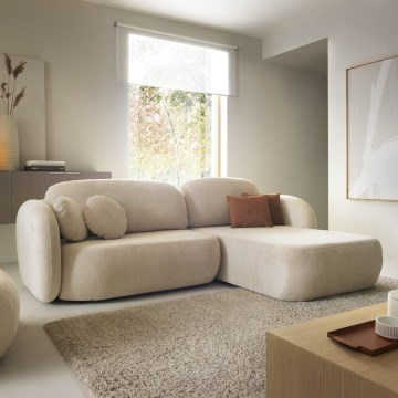 OLBIA L-vormige hoekbank met slaapfunctie en opbergruimte, rechts, beige