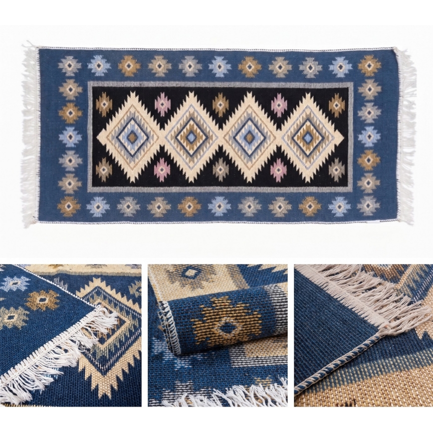 Omkeerbaar oosters vloerkleed KILIM 80x150 cm blauw/beige