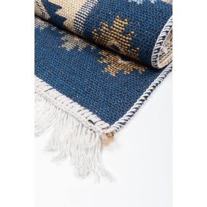Omkeerbaar oosters vloerkleed KILIM 80x150 cm blauw/beige