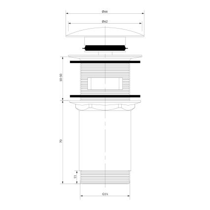 OMNIRES A706CPB - Bonde de lavabo CLICK-CLACK d. 6,6 cm brossé cuivre