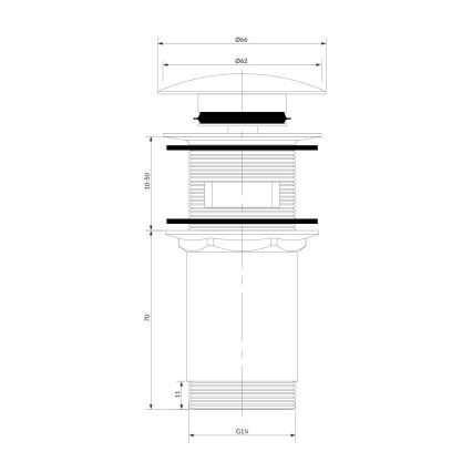 OMNIRES A706GR - Bonde de lavabo CLICK-CLACK d. 6,6 cm brossé graphite