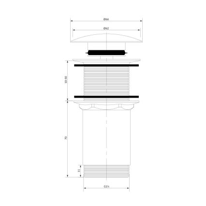 OMNIRES A716BL - Bonde de lavabo CLICK-CLACK d. 6,6 cm semi-mat noir