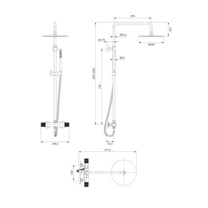 OMNIRES CT8044CR - Colonne de douche avec robinet thermostatique CONTOUR chrome brillant
