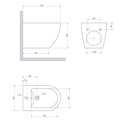 OMNIRES OTTAWACMBIBP - Wandhangend bidet OTTAWA keramiek/glanzend wit