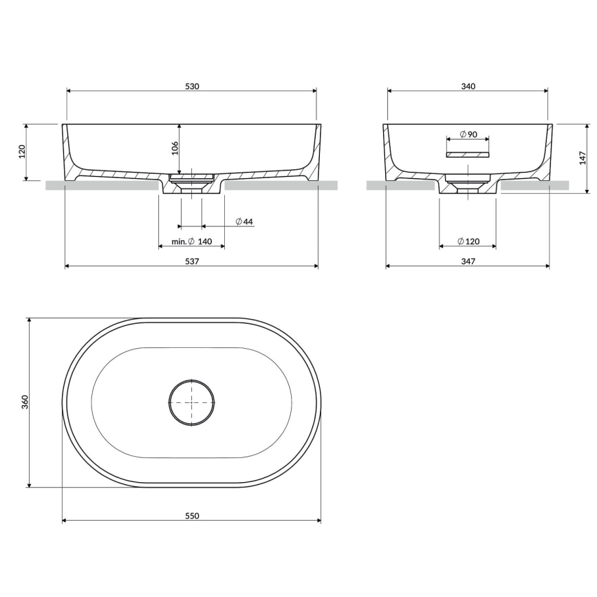 OMNIRES OVOUNAG - Opbouwwastafel OVO 55x36 cm dolomiet/mat asgrijs