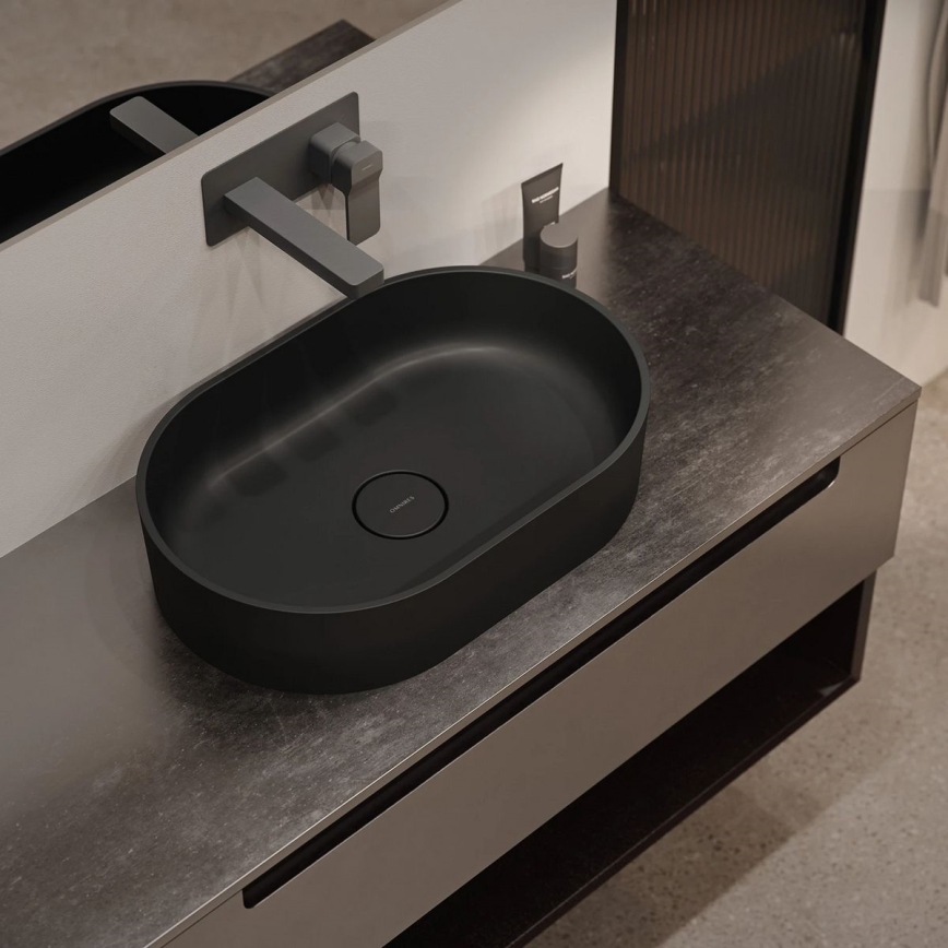 OMNIRES OVOUNBLV - Opbouwwastafel OVO 55x36 cm dolomiet/mat zwart lava