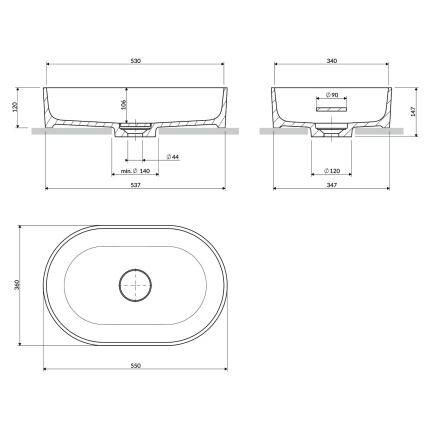 OMNIRES OVOUNBLV - Opbouwwastafel OVO 55x36 cm dolomiet/mat zwart lava
