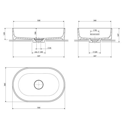 OMNIRES OVOUNBP - Opzetwastafel OVO 55x36 cm dolomiet/glanzend wit