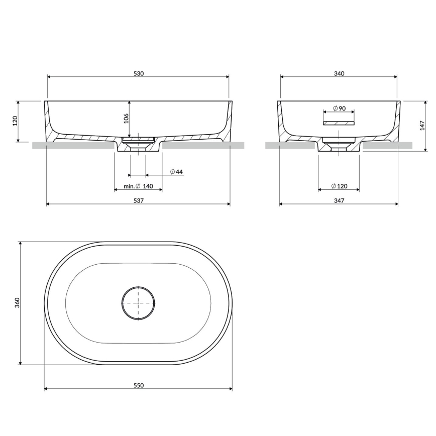 OMNIRES OVOUNBP - Opzetwastafel OVO 55x36 cm dolomiet/glanzend wit