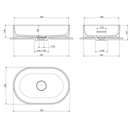 OMNIRES OVOUNMB - Opbouwwastafel OVO 55x36 cm dolomiet/mat middernachtblauw