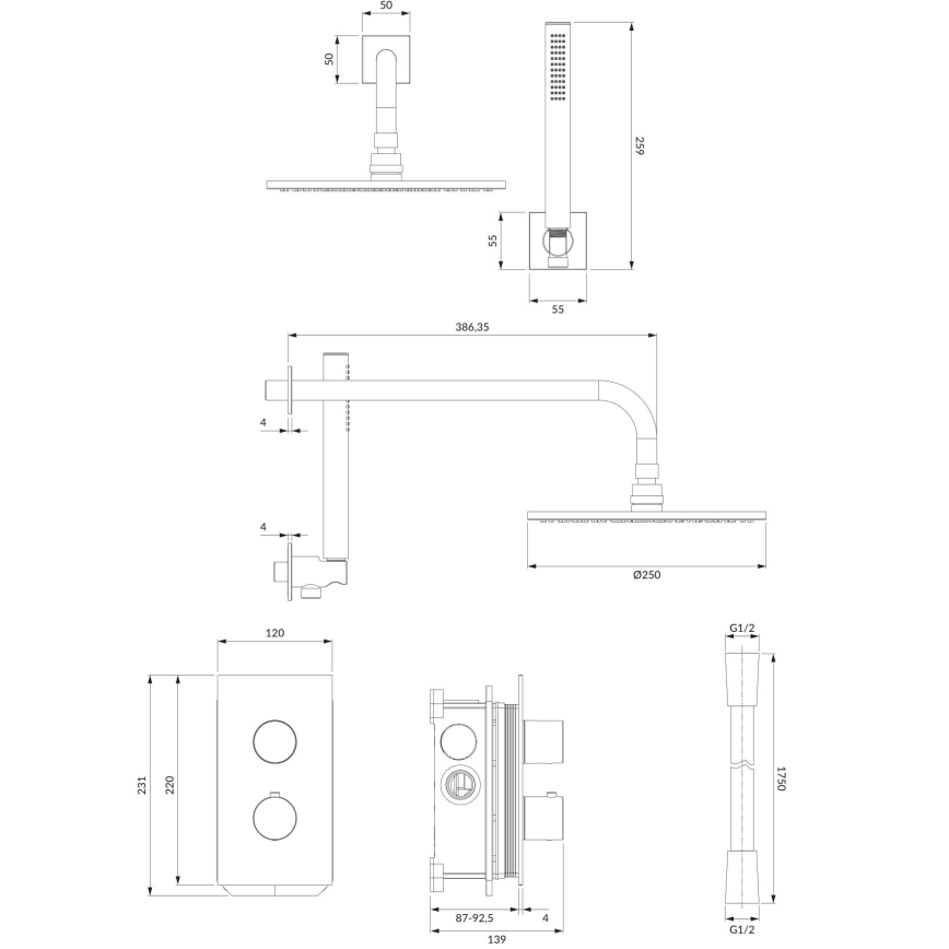 OMNIRES SYSCT11CR - Douche set met inbouwthermostaatkraan CONTOUR glanzend chroom