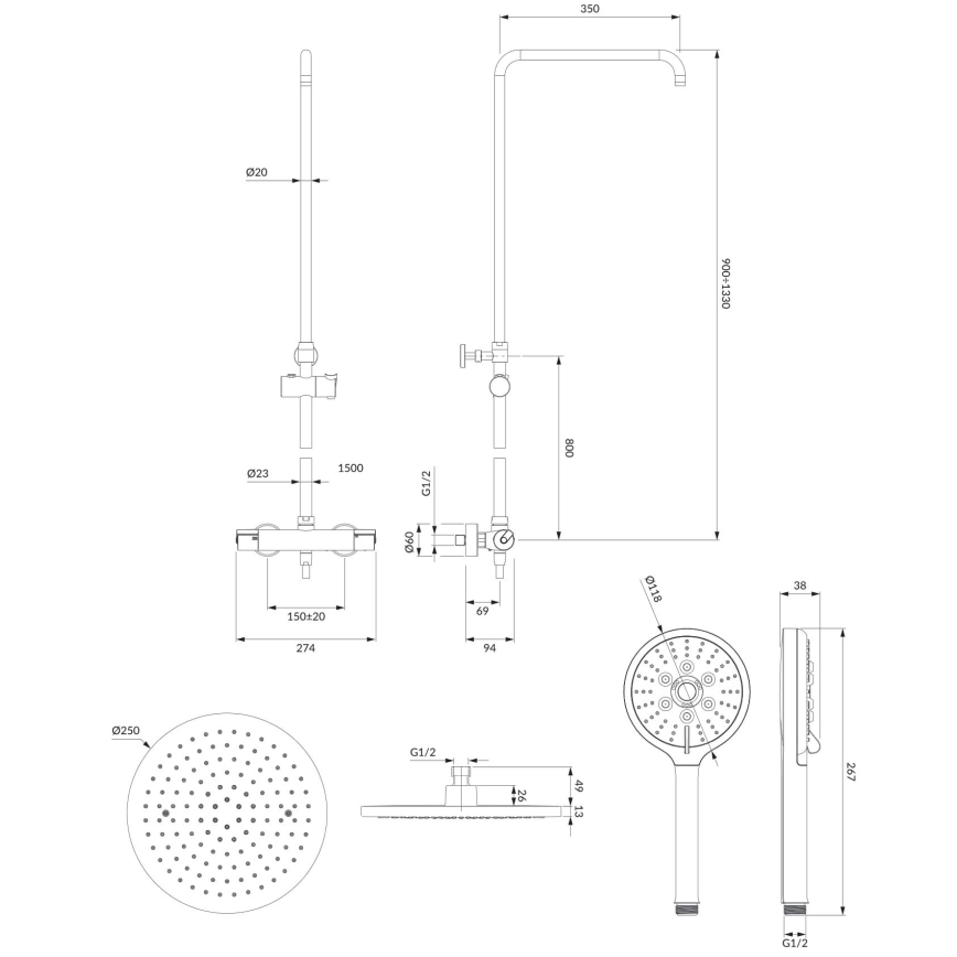 OMNIRES SYSY10/N/6CR - Doucheset met thermostaatkraan Y glanzend chroom