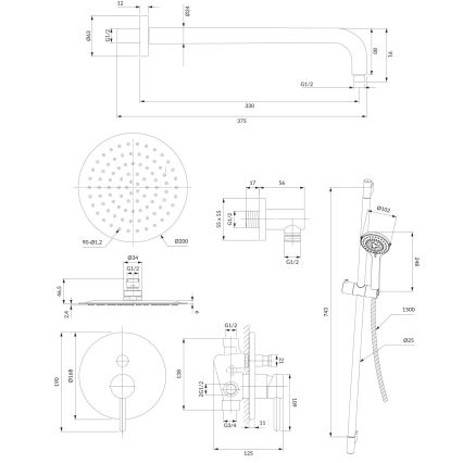 OMNIRES SYSY17CR - Colonne de douche avec robinetterie encastrée Y chrome brillant