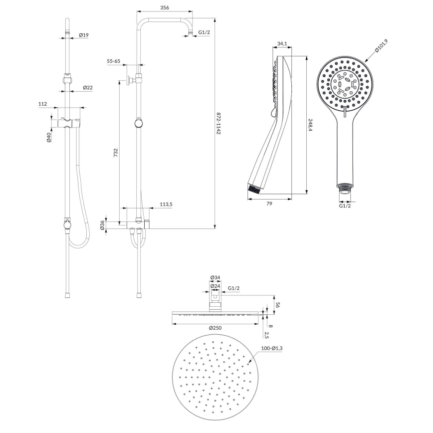 OMNIRES SYSYOSEMITELUXCR - Douche set YOSEMITE glanzend chroom