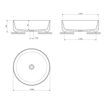 OMNIRES TULSA355BP - Vasque à poser TULSA Ø 36 cm, céramique / blanc brillant