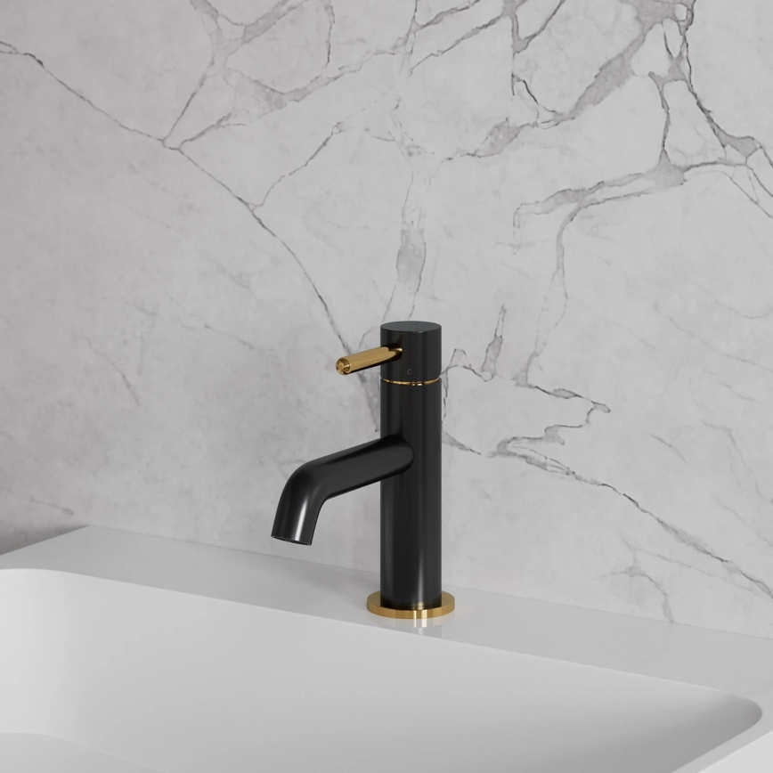 OMNIRES Y1210NBLGL - Mitigeur pour lavabo Y 16,2 cm, finition noir mat / or brillant